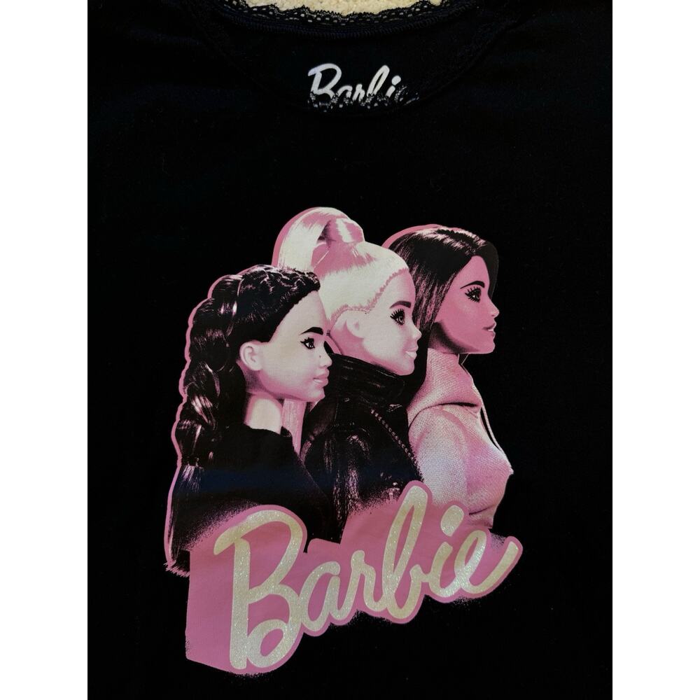 Barbie Baby Tee Black Graphic Print Crew Neck Short Sleeve T-Shirt - Picture 2 of 4